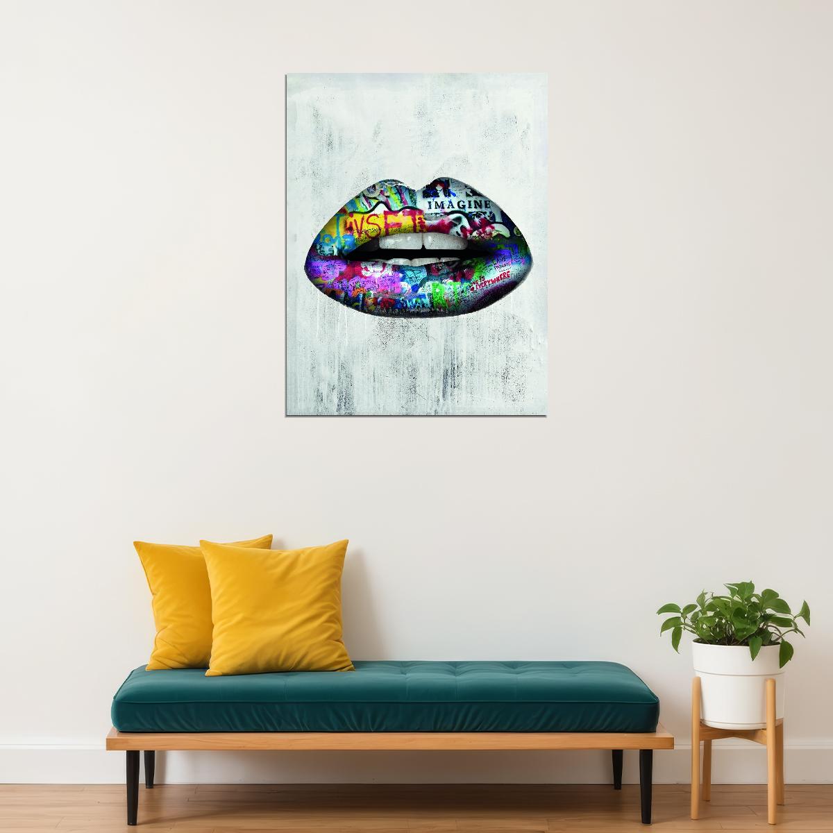 Graffiti Lips Art Poster Colorful Urban Pop Art Style Wall Decor Bold Artistic Design Modern Wall Print