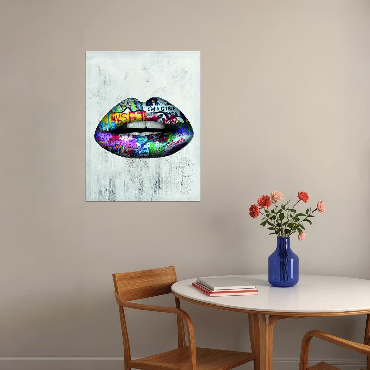 Graffiti Lips Art Poster Colorful Urban Pop Art Style Wall Decor Bold Artistic Design Modern Wall Print