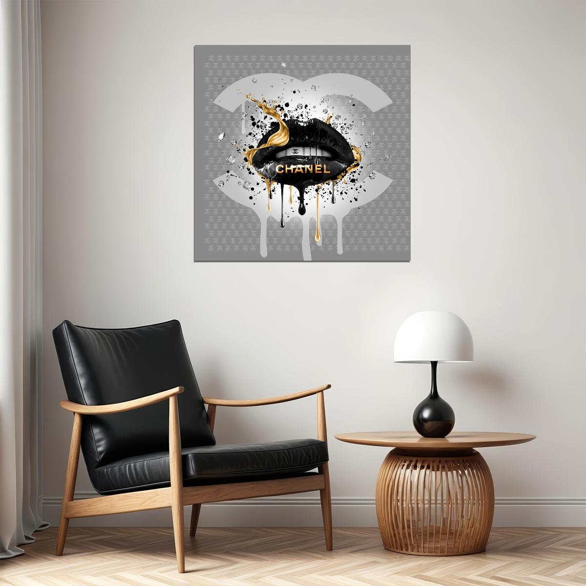 Chanel Lips Art Poster Luxury Brand Wall Decor Artistic Modern Pop Art Style Bold Wall Print