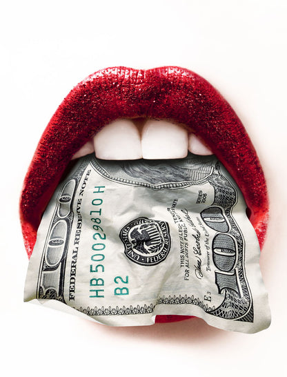 Money Lips Art Poster Red and White Design Wall Decor Bold Artistic Modern Pop Art Style Wall Print