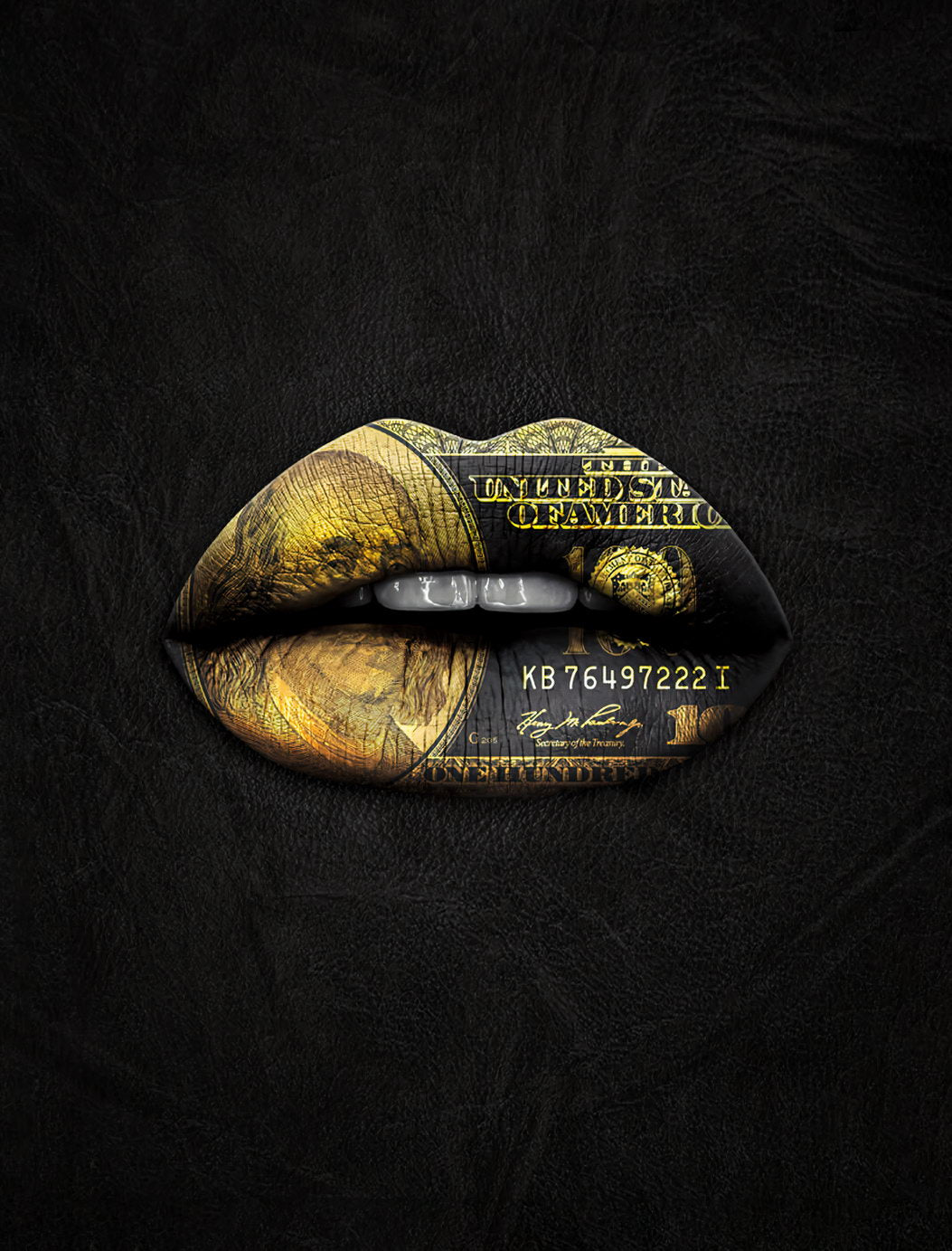 Gold Money Lips Art Poster Black and Gold Wall Decor Bold Artistic Design Modern Pop Art Style Wall Print - xonomax