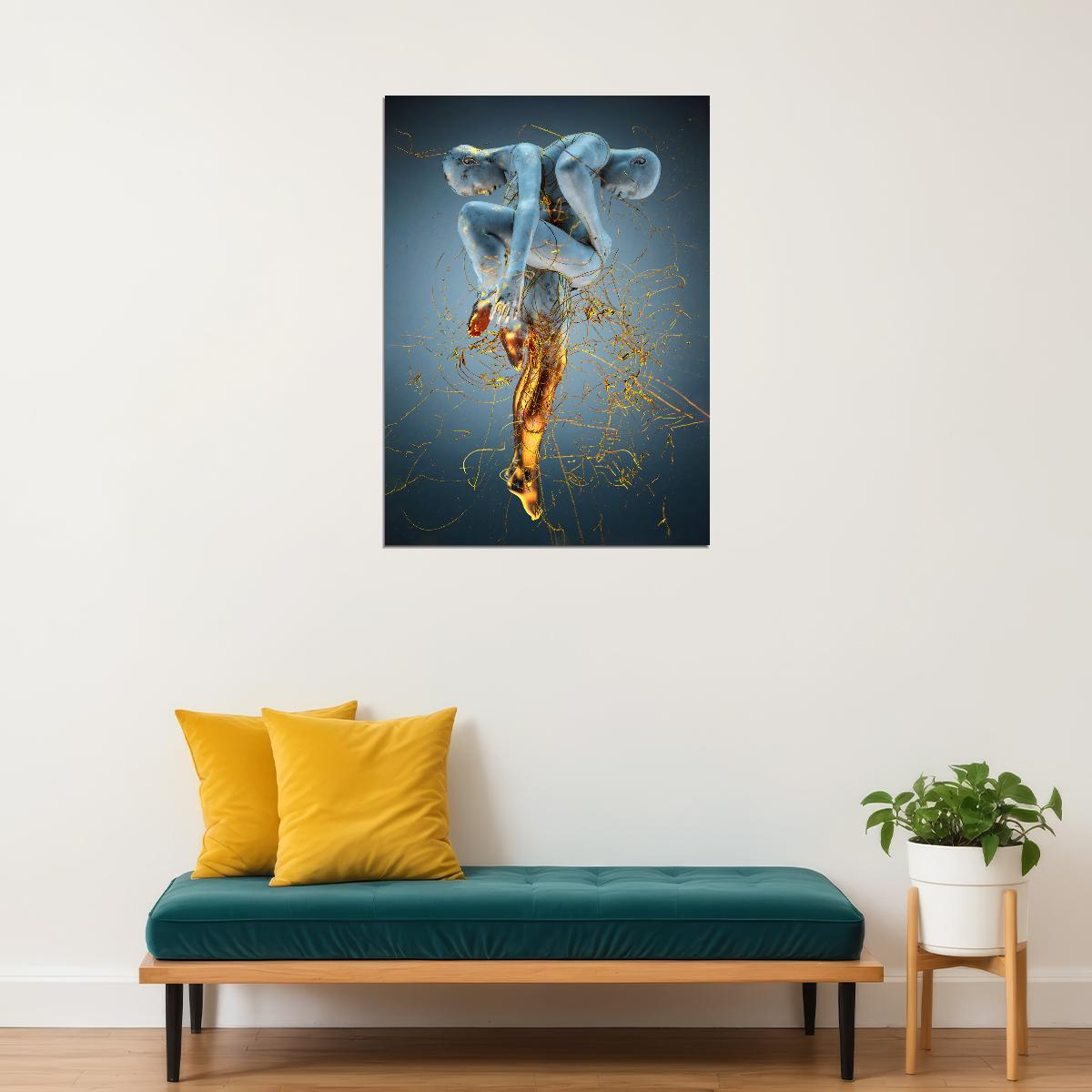 Golden Smoke Figure Art Poster Luxury Wall Decor Modern Artistic Design Unique Pop Art Style Wall Print