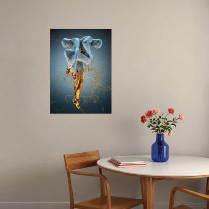 Golden Smoke Figure Art Poster Luxury Wall Decor Modern Artistic Design Unique Pop Art Style Wall Print