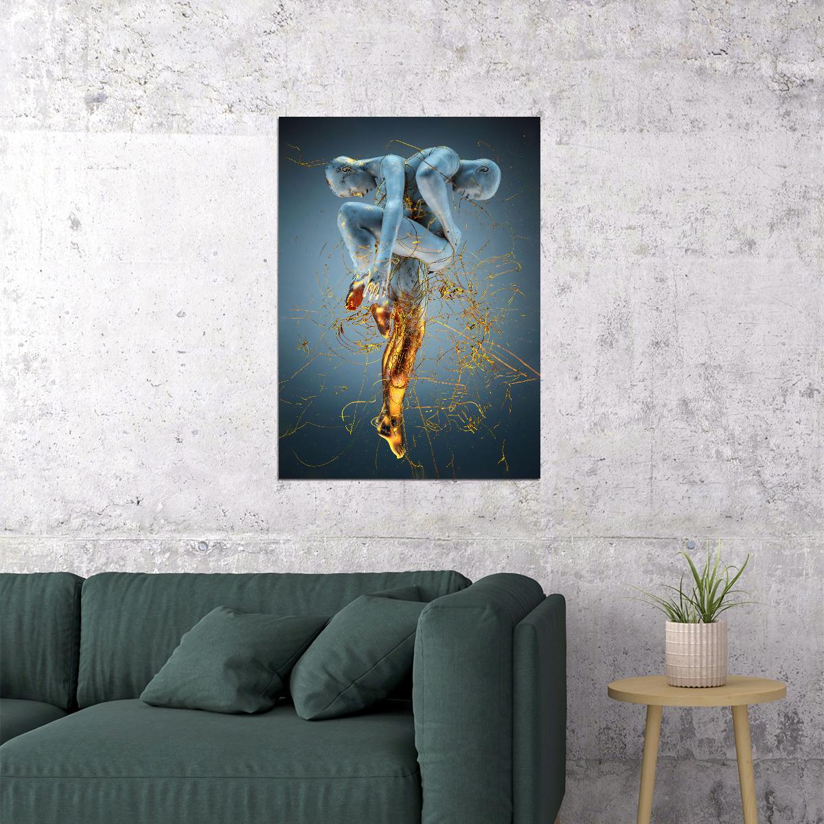 Golden Smoke Figure Art Poster Luxury Wall Decor Modern Artistic Design Unique Pop Art Style Wall Print