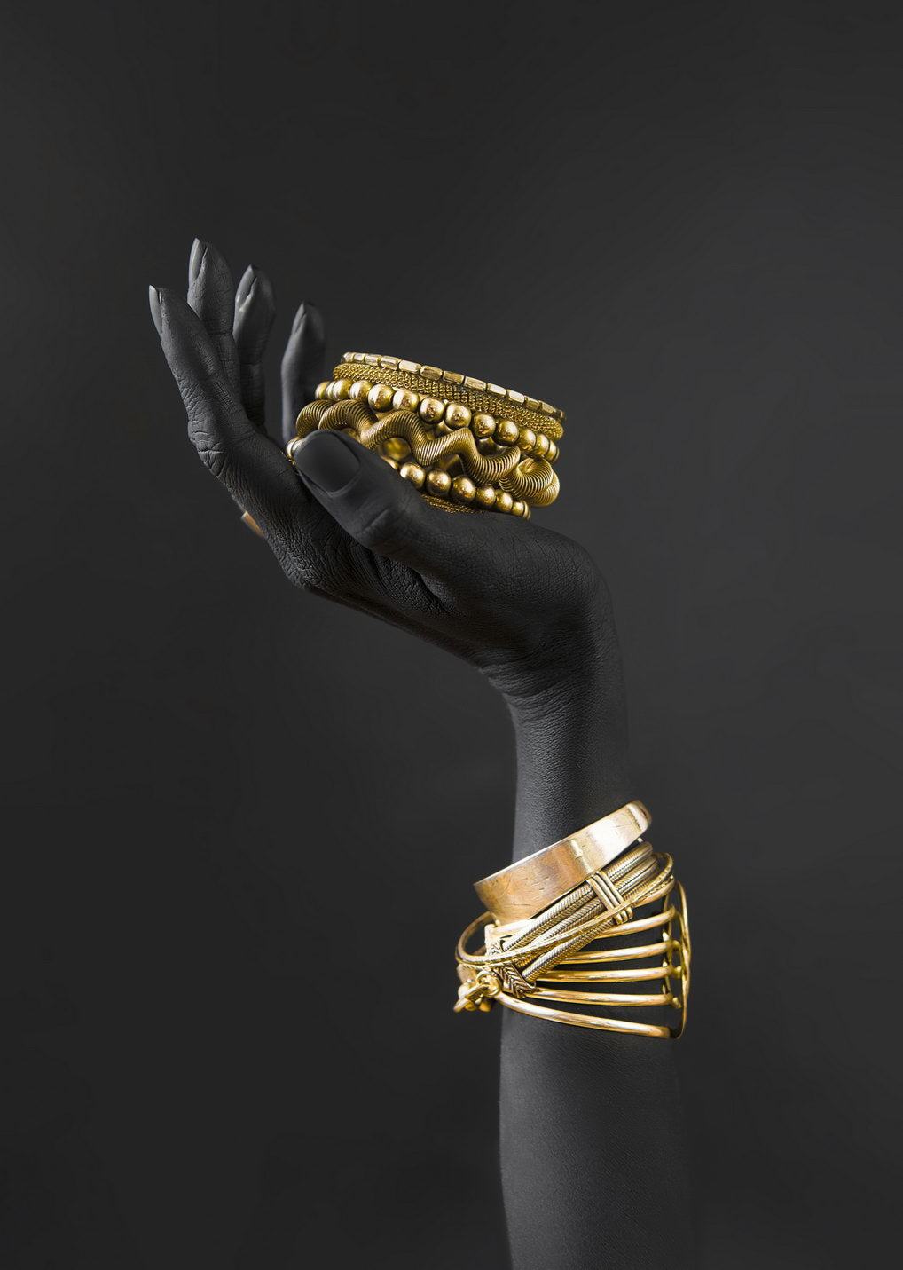 Golden Hand with Jewelry Art Poster Luxury Modern Wall Decor Bold Artistic Unique Sculpture Style Wall Print