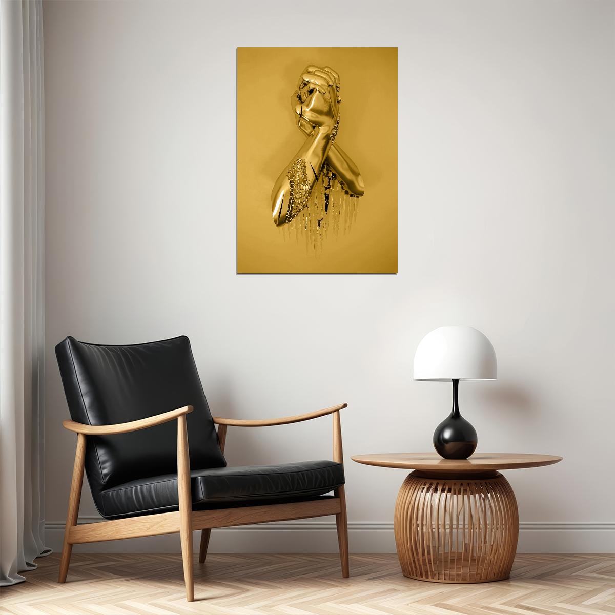 Golden Female Form Art Poster Elegant Modern Sculpture Wall Decor Bold Artistic Unique Style Wall Print