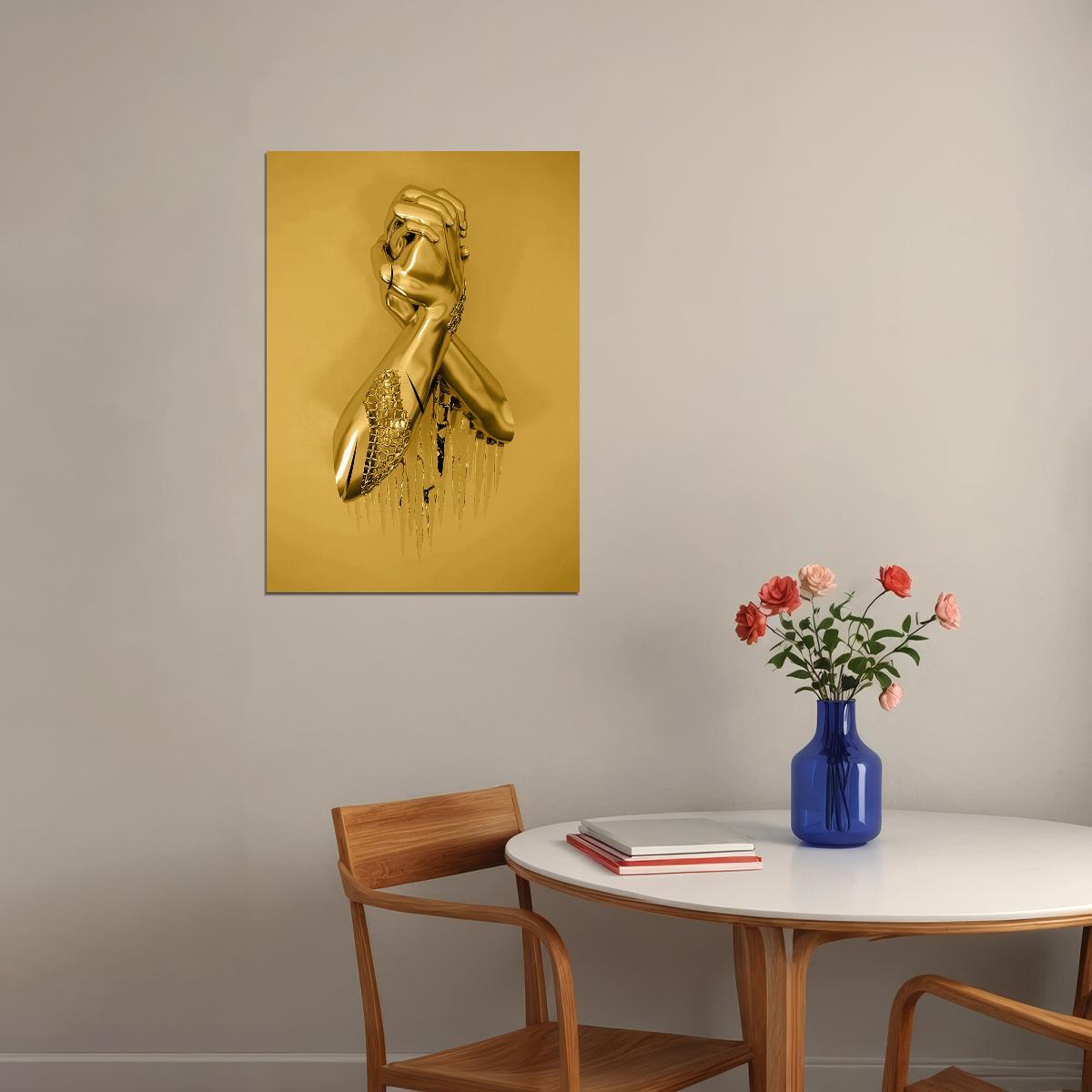 Golden Female Form Art Poster Elegant Modern Sculpture Wall Decor Bold Artistic Unique Style Wall Print