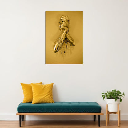 Golden Female Form Art Poster Elegant Modern Sculpture Wall Decor Bold Artistic Unique Style Wall Print