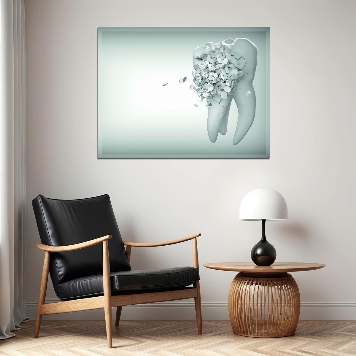 Shattered Tooth Art Poster Bold Modern Wall Decor Unique Medical Anatomy Artistic Style Educational Wall Print