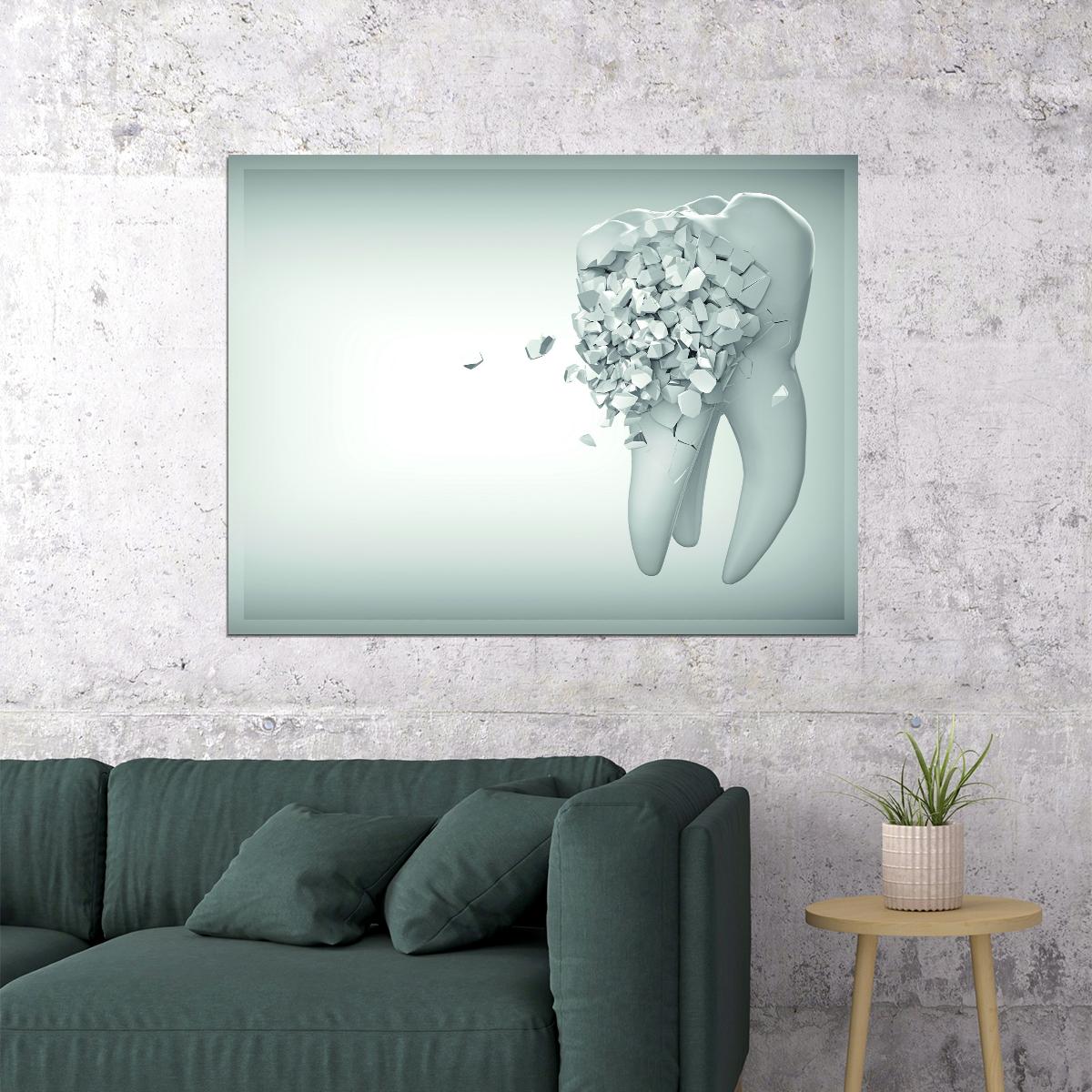 Shattered Tooth Art Poster Bold Modern Wall Decor Unique Medical Anatomy Artistic Style Educational Wall Print