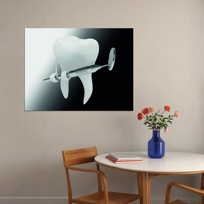 Tooth and Syringe Art Poster Modern Dental Wall Decor Bold Artistic Design Unique Medical Illustration Wall Print