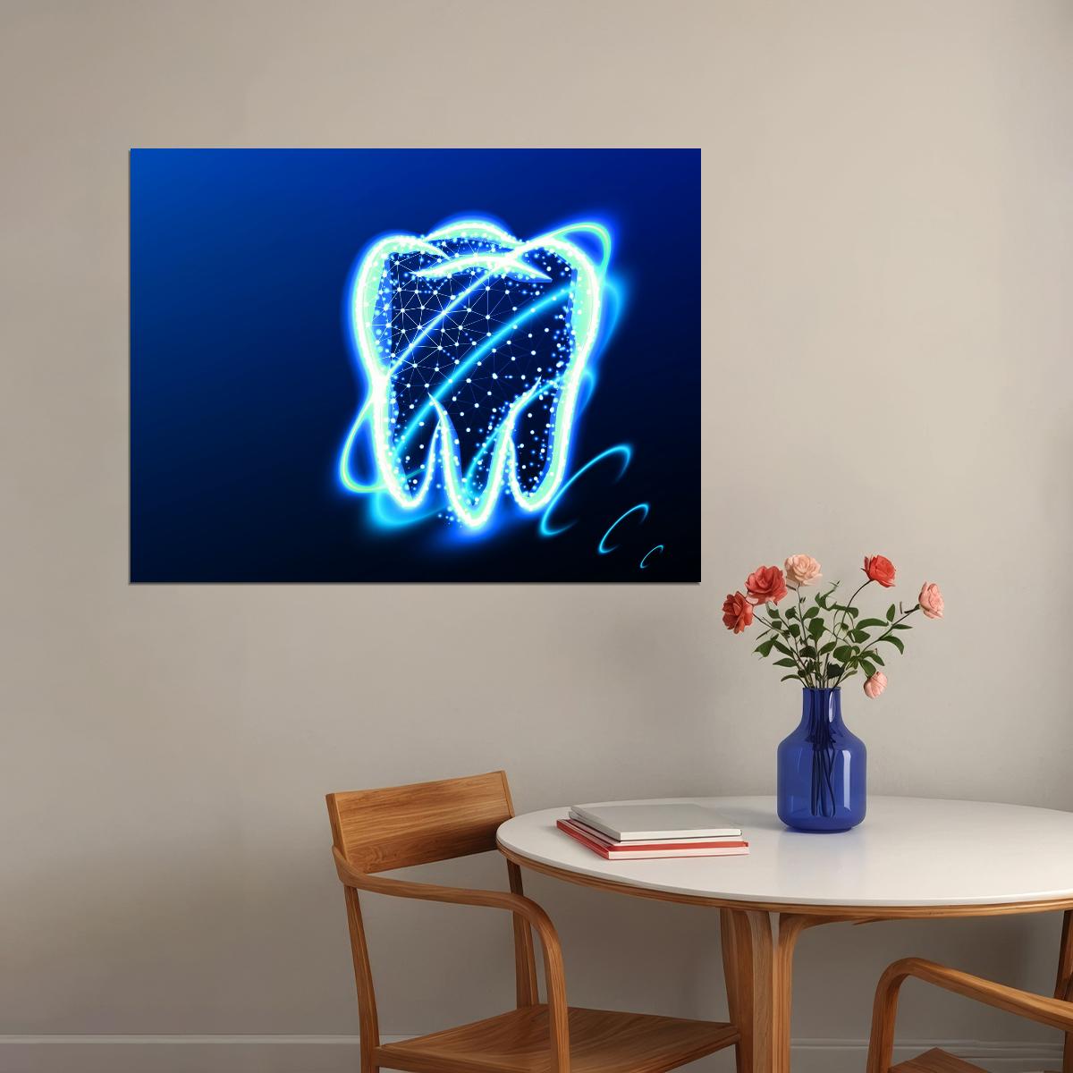 Neon Tooth Art Poster Bright and Modern Dental Wall Decor Futuristic Artistic Design Unique Medical Wall Print - xonomax