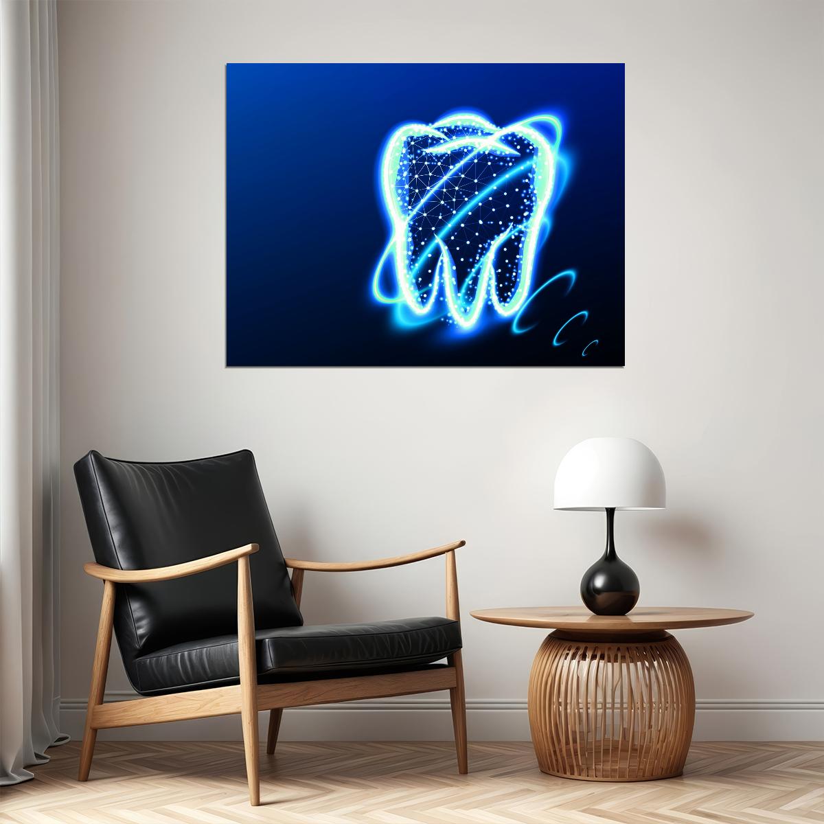 Neon Tooth Art Poster Bright and Modern Dental Wall Decor Futuristic Artistic Design Unique Medical Wall Print - xonomax