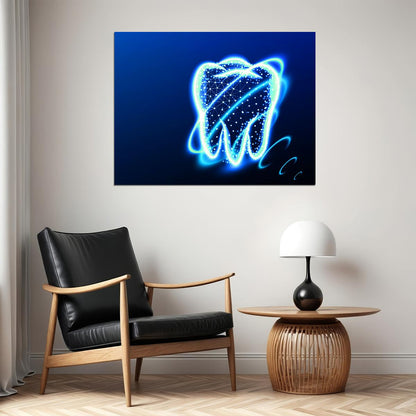 Neon Tooth Art Poster Bright and Modern Dental Wall Decor Futuristic Artistic Design Unique Medical Wall Print - xonomax