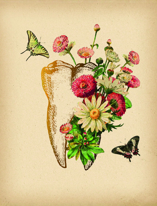 Floral Tooth Art Poster Vintage Style Wall Decor Unique Artistic Design Perfect for Dental Clinics or Home Wall Print