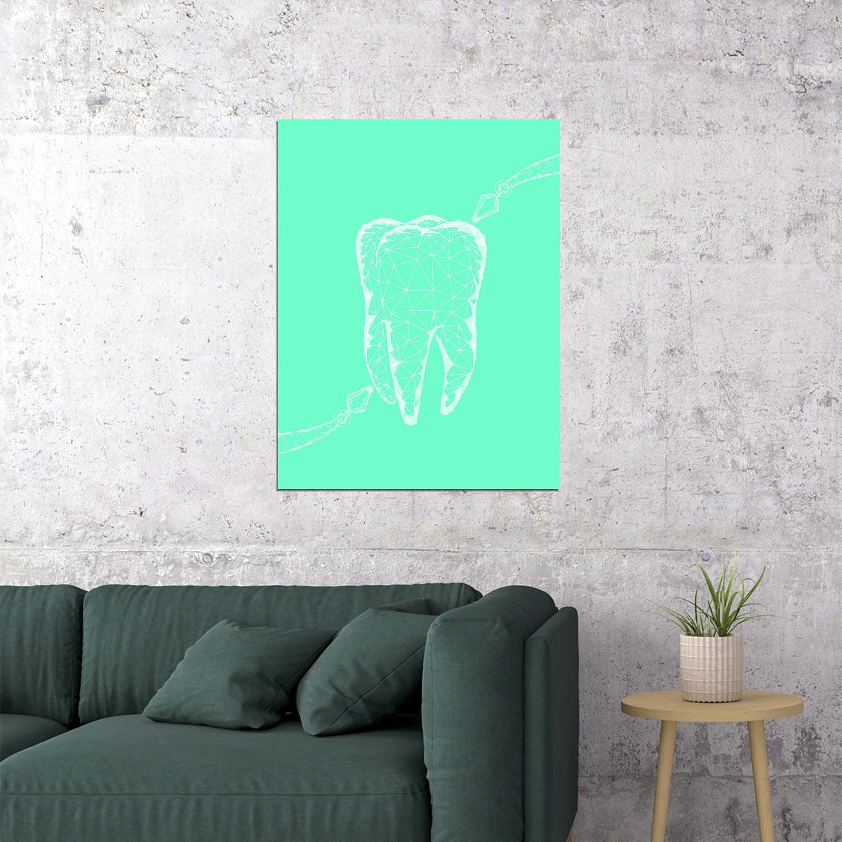 Geometric Tooth Art Poster Modern Dental Wall Decor Minimalist Artistic Design Unique Medical Illustration Wall Print