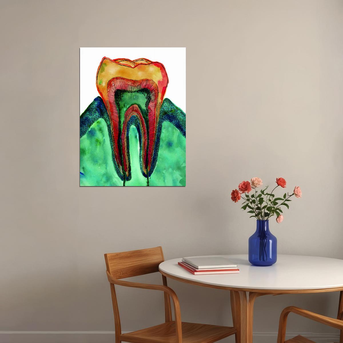 Tooth Anatomy Art Poster Bright and Colorful Educational Wall Decor Medical Artistic Design Unique Wall Print