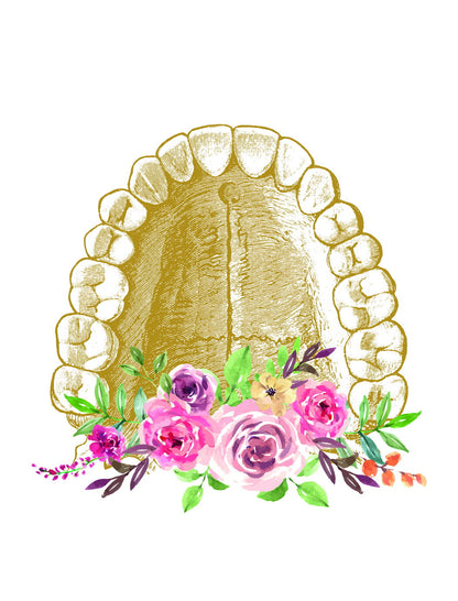 Gold Teeth and Roses Art Poster Elegant and Unique Wall Decor Artistic Design Perfect for Clinics or Home Wall Print