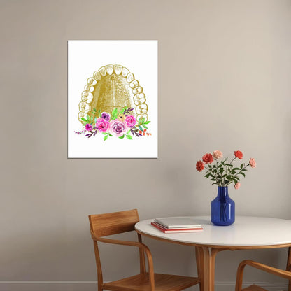 Gold Teeth and Roses Art Poster Elegant and Unique Wall Decor Artistic Design Perfect for Clinics or Home Wall Print