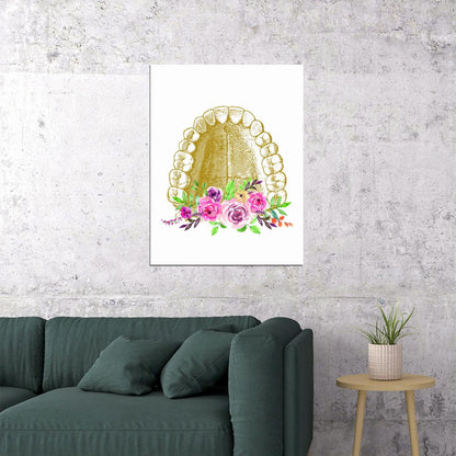 Gold Teeth and Roses Art Poster Elegant and Unique Wall Decor Artistic Design Perfect for Clinics or Home Wall Print