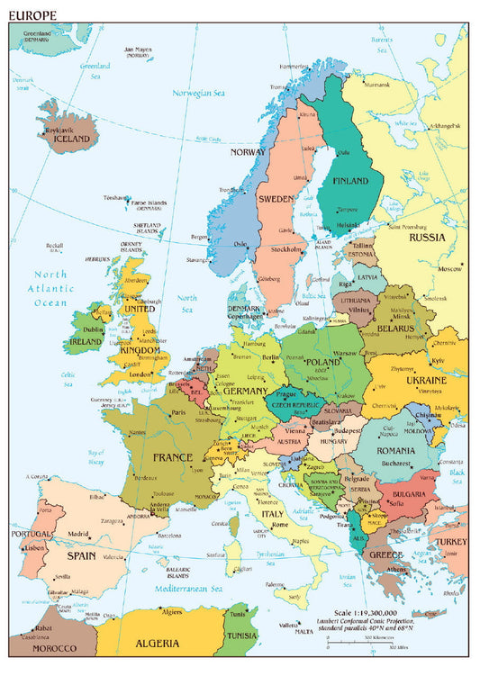 Map of Europe Wall Print Poster