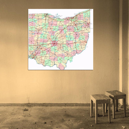 Ohio State Road MAP City County Columbus OH Decor Wall Print POSTER