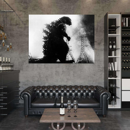 Godzilla 1954 BW Vintage Movie Wall Print Poster