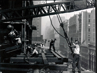 Construction Builder Worker Man Crane Retro BW Wall Print Poster