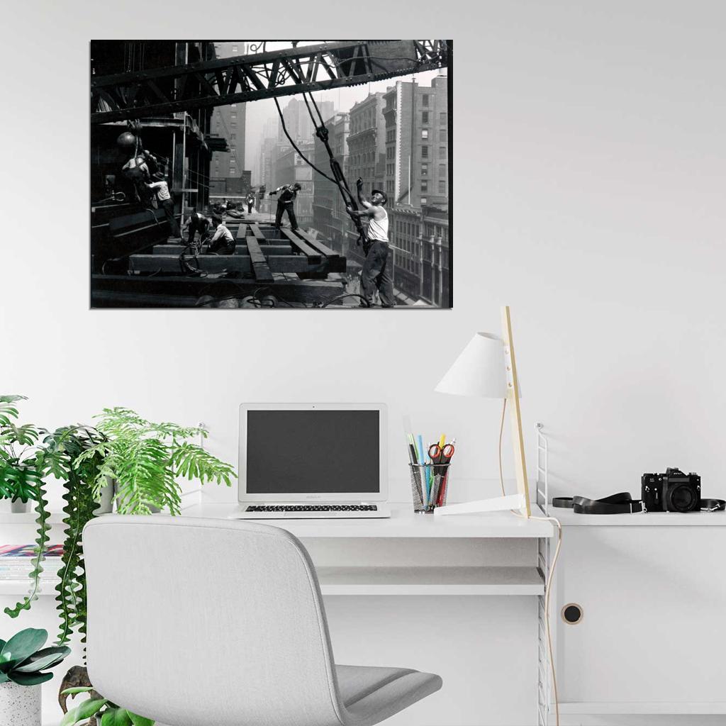 Construction Builder Worker Man Crane Retro BW Wall Print Poster