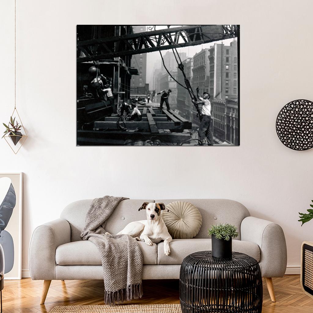 Construction Builder Worker Man Crane Retro BW Wall Print Poster