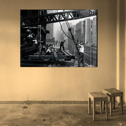 Construction Builder Worker Man Crane Retro BW Wall Print Poster