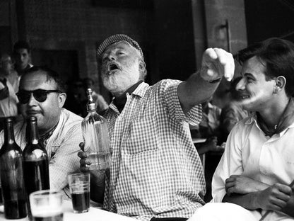 Ernest Hemingway Writer Table Drink BW Wall Print Poster