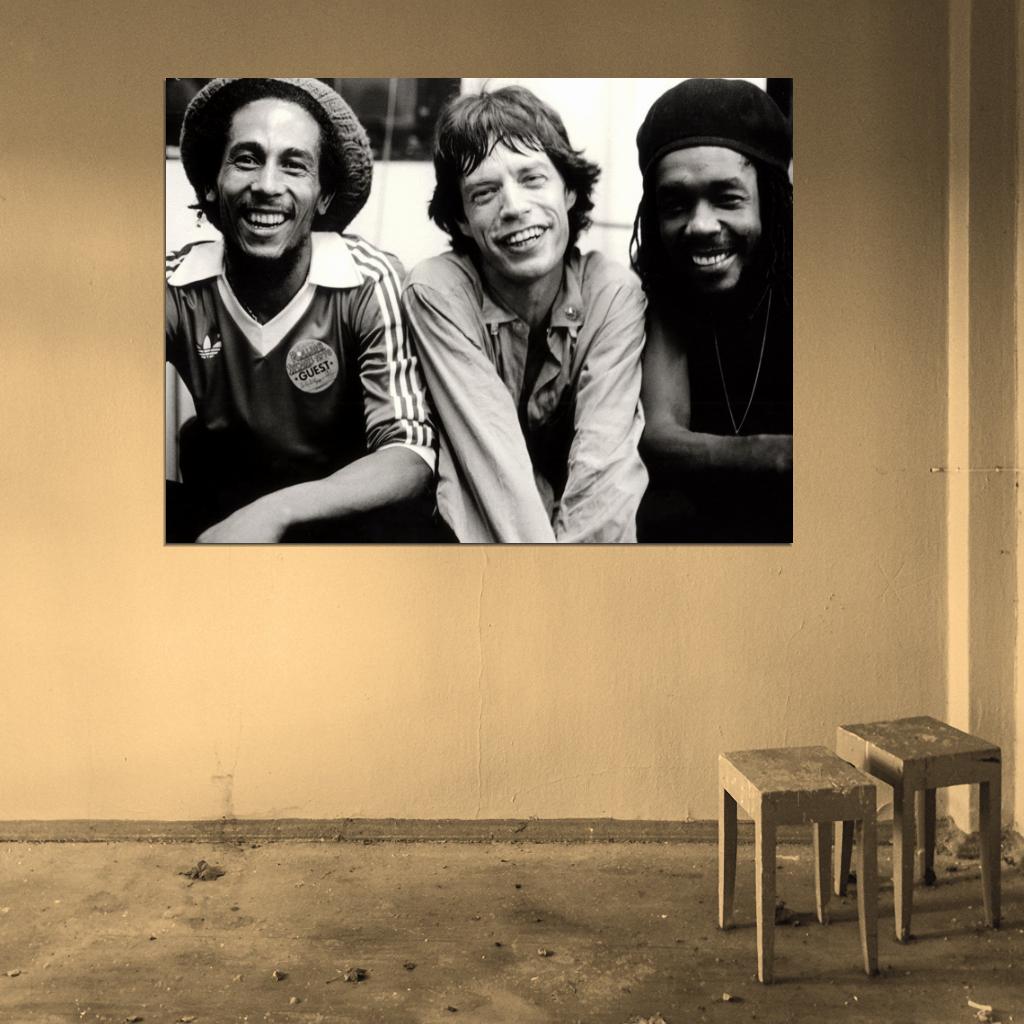 Bob Marley Mick Jagger Peter Tosh Backstage 1978 Wall Print Poster
