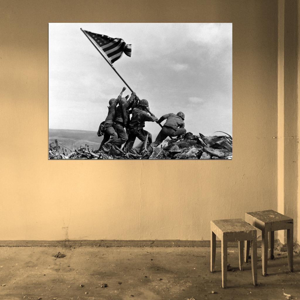 Raising The Flag on Iwo Jima US Army Troops Soldiers Wall Print Poster