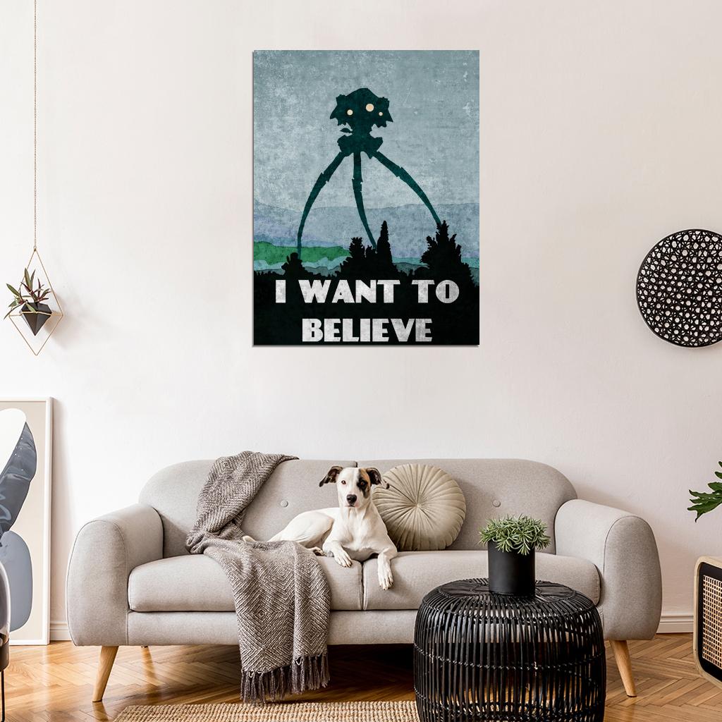War of the Worlds 2005 Movie Art Vintage Painting Alien Tripod I Want To Believe Print Poster