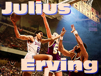 Julius Erving 1980 Finals Baseline Scoop Dr. J Reverse Layup Vintage Art Print Poster