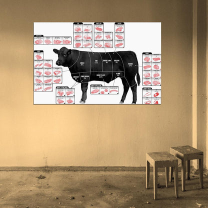 Beef Cuts of Meat Cattle Diagram Art Print Poster