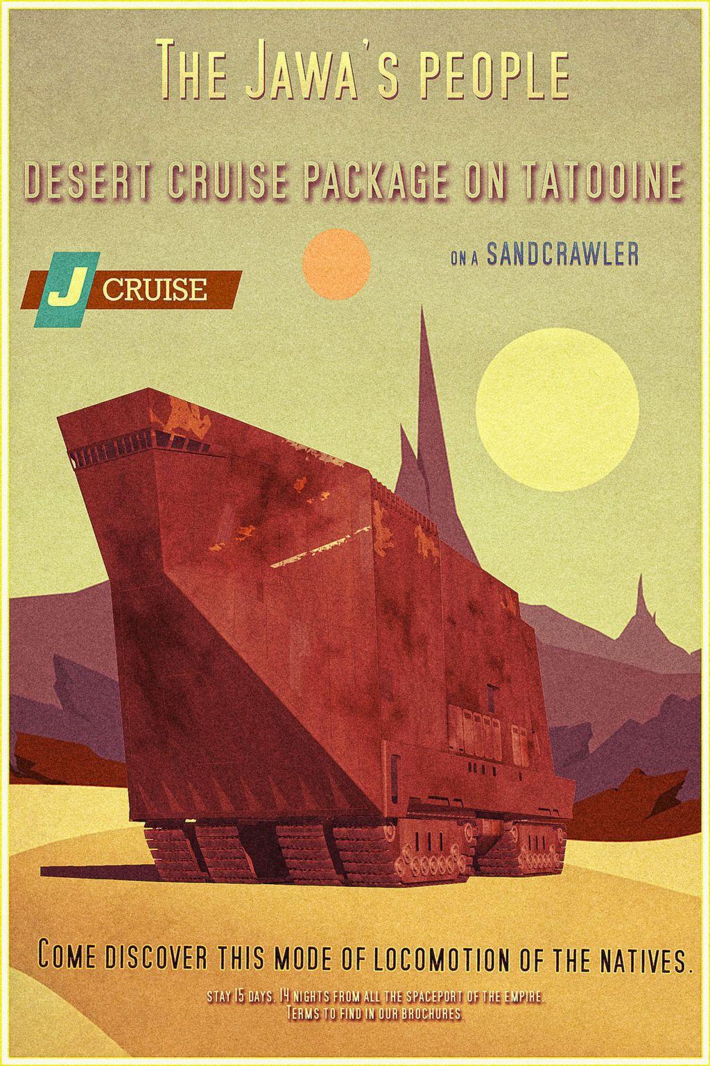 Tatooine Sandcrawler Jawa Desert Planet Star Wars Travel Vintage Retro War Wall Art Decor PRINT POSTER