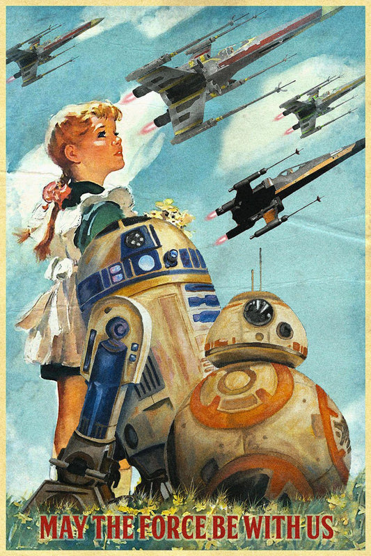 May the Force Droids X-Wings Star Wars Propaganda Army Vintage Retro Wall Art Decor PRINT POSTER